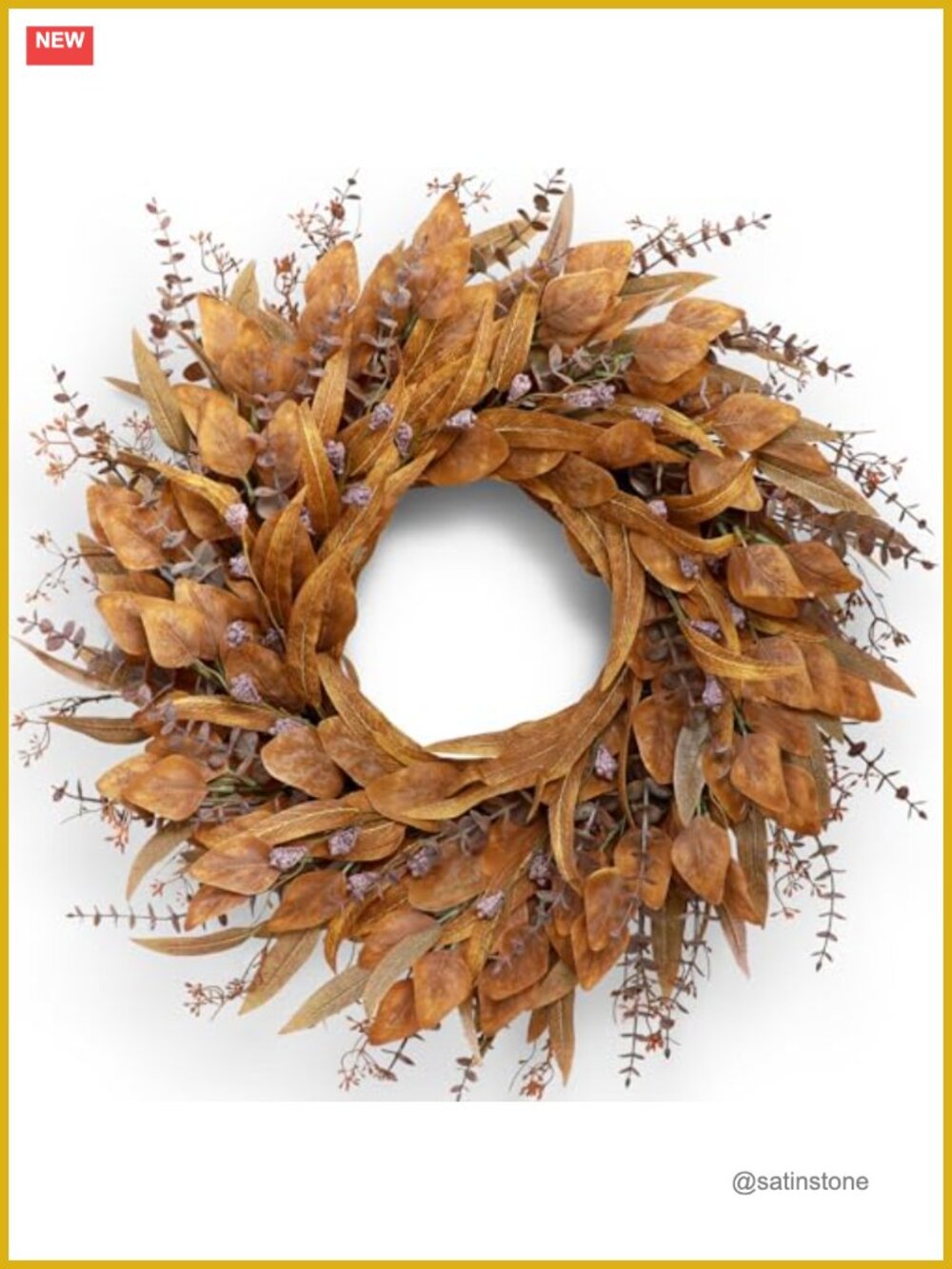 Artificial Eucalyptus Wreath with Seeds 26 Inch Front Door Fall Decor